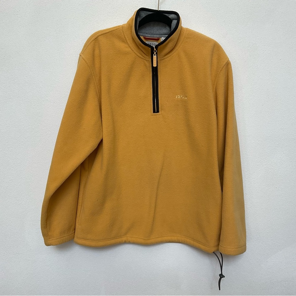 Izod Gold Fleece Quarter Zip Black, Grey Trim Size Med Men's Preppy Golf Warm